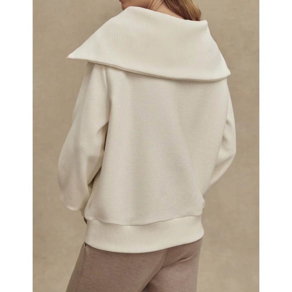 Varley Vine Half Zip Ottoman Ribbed Knit Pullover Beige Top Women's Oversized XS - Picture 11 of 13